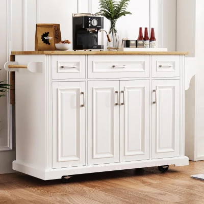 Kitchen Island Cart with Drop Leaf, White
