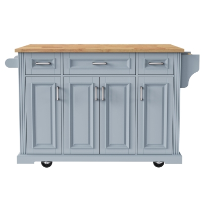 Kitchen Island Cart with Rubber Wood Drop Leaf, Grey+Blue