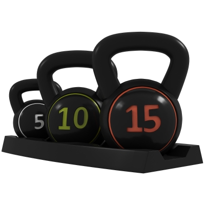 Soozier Three-Piece Kettlebell Set Weights with Storage Stand for Home Gym Weight Lifting Training, 5lbs, 10lbs, 15lbs (2.2kg, 4.5kg, 6.8kg)