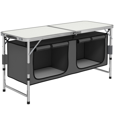 Outsunny Outdoor Aluminum Folding Picnic Table Height Adjustable with Storage Organizer BBQ Camping