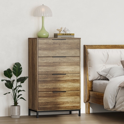 HOMCOM Dresser for Bedroom, 4 Drawer Dresser Tower, Chest of Drawers for Hallway, Entryway, Closet, Natural