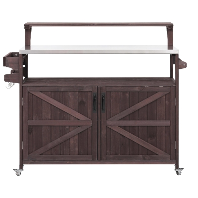 Outdoor Kitchen Island with Raised Shelf, Brown
