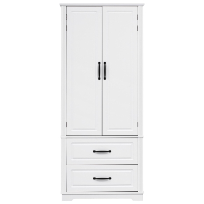 Farmhouse Kitchen Pantry Cabinet with Embossed Texture, White