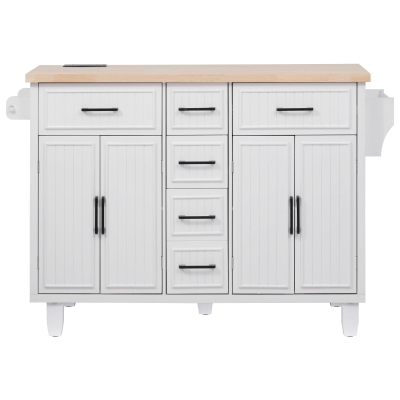Kitchen Island with Drop Leaf and Power Outlet, White