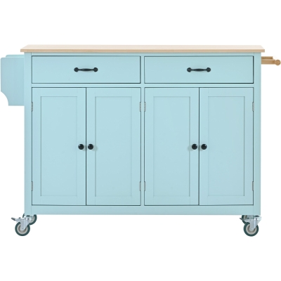 Kitchen Cart with 4-Door Cabinet, Mint Green