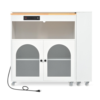 LED Kitchen Island with Extended Table, White