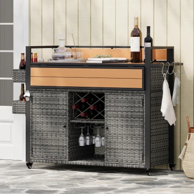 Outdoor Grill Cart with Extended Table Top, Grey