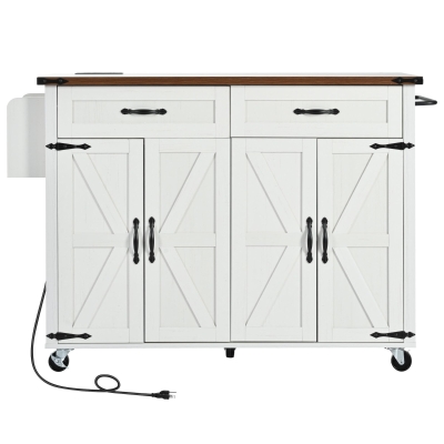 Farmhouse Kitchen Island with Drop Leaf, White