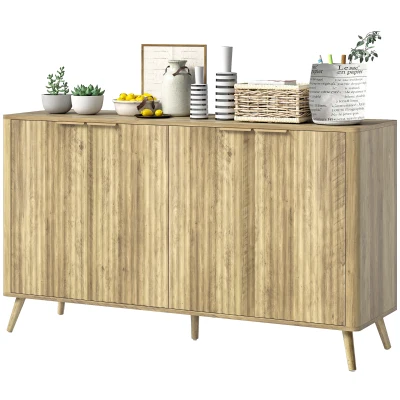 HOMCOM 55" Buffet Cabinet, Modern Sideboard with 4 Fluted Doors and 2 Adjustable Shelves for Kitchen, Living Room, White