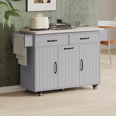 Kitchen Cart with Trash Can Storage, Grey