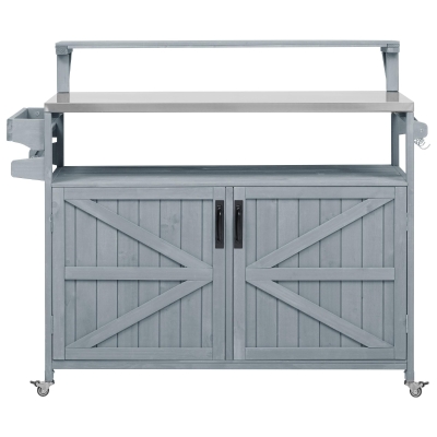 Outdoor Kitchen Island with Raised Shelf, Grey+Blue