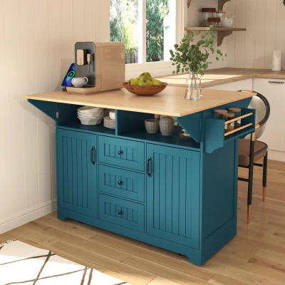 Kitchen Island Cart with Dual Drop Leaf, Green