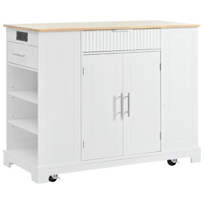Fluted Kitchen Island with Trash Can Storage, White