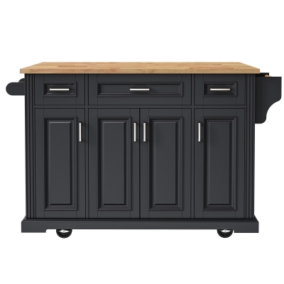 Kitchen Island Cart with Rubber Wood Drop Leaf, Black