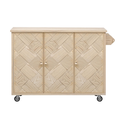 Coastal Kitchen Island Cart with Drop Leaf, Natural Wood