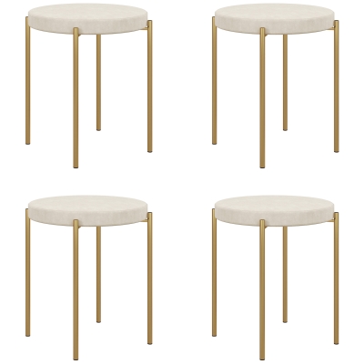HOMCOM Backless Round Dining Chairs, Modern Stacking Stools Set of 4, Kitchen Chairs with Metal Legs, Cream White