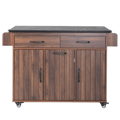 Kitchen Cart with Trash Can Storage, Walnut Brown
