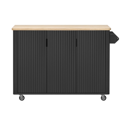 Fluted Kitchen Island with Drop Leaf, Black