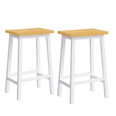 Set of 2 Farmhouse Style Solid Wood Bar Stools with Anti-Scratch Pads, White