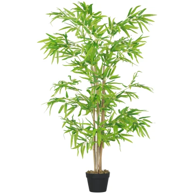 Outsunny Artificial Bamboo Tree, 5ft Fake Tree with Realistic Leaf and Natural Trunk, Decorative Plant in Nursery