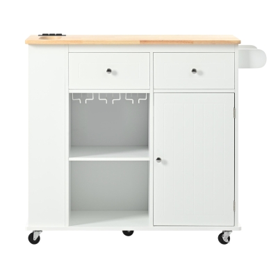 Kitchen Island with Power Outlet, White