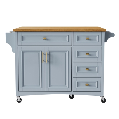Kitchen Island with Drop Leaf, Blue+Grey