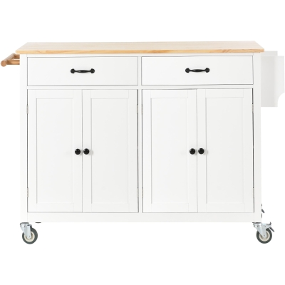 Kitchen Island Cart with 4-Door Cabinet, White