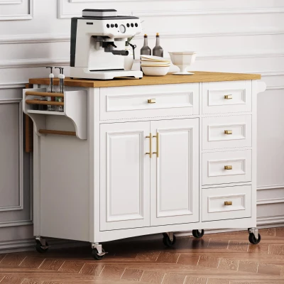 Kitchen Island with Spice Rack, White