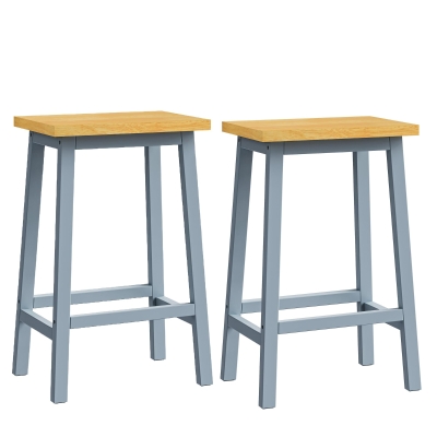 Solid Wood Bar Stools Set of 2, Grey+Blue