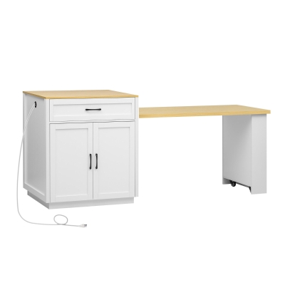 Kitchen Island with Extendable Table, White Oak