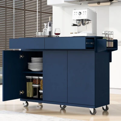 Kitchen Island with Drop Leaf, Navy Blue