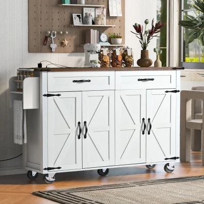 Farmhouse Kitchen Island with Drop Leaf, White