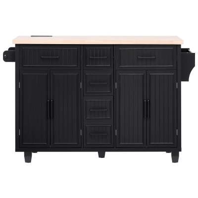Kitchen Island with Drop Leaf and Power Outlet, Black