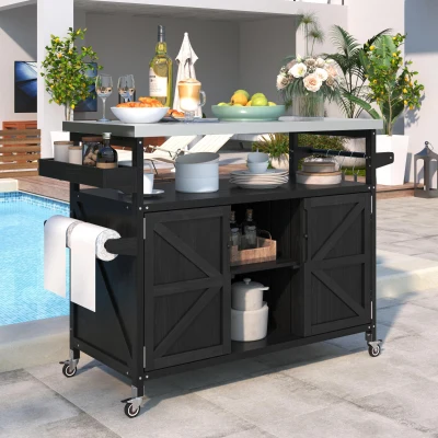 Outdoor Kitchen Island Cart, Black