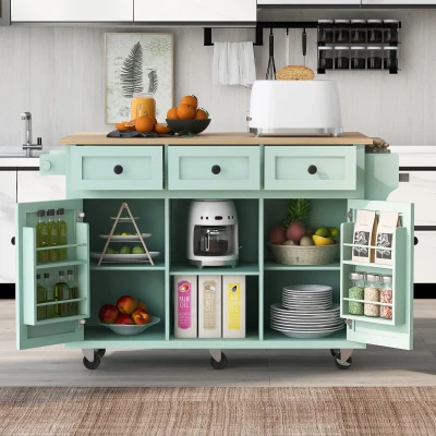 Kitchen Island Cart with 3 Drawers, Mint Green