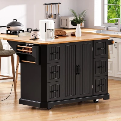 Rolling Kitchen Island Cart with Drop Leaf, Black