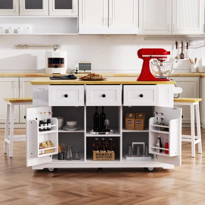 Kitchen Island with Internal Racks, White