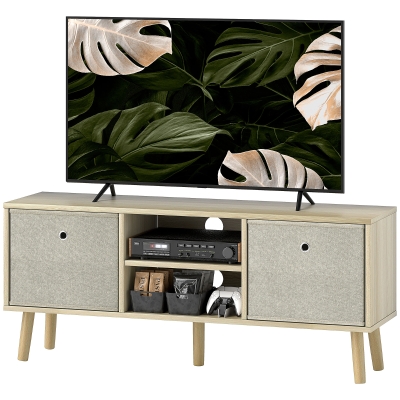 HOMCOM Modern TV Stand Cabinet with Foldable Drawers and Shelves for Living Room, Bedroom, Natural