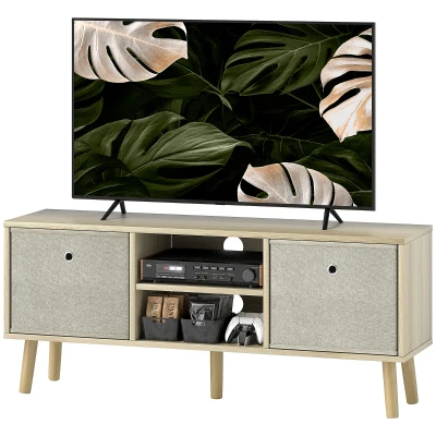HOMCOM Modern TV Stand Cabinet with Foldable Drawers and Shelves for Living Room, Bedroom, Natural