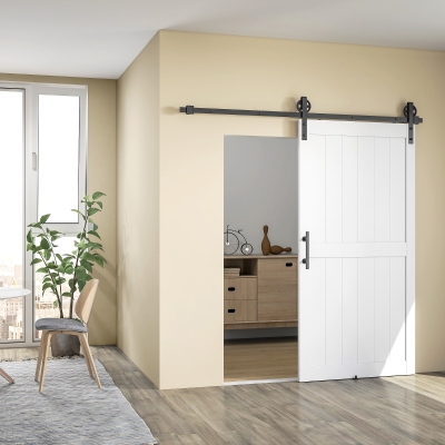 HOMCOM 42inx84in Barn Door with 7FT Sliding Door Hardware Kit, Handle, Upgraded Rollers and Floor Guide, Waterproof, White