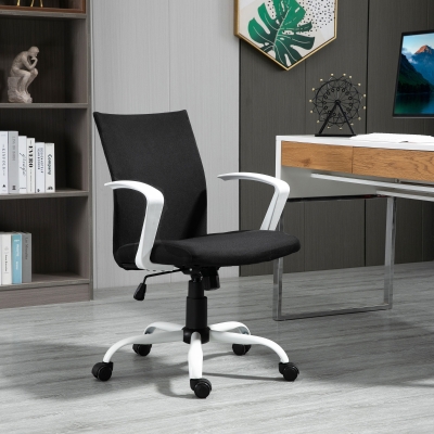 Vinsetto Linen Mid Back Office Chair With Tilt Function, Swivel Computer Chair, Black