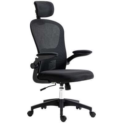 Vinsetto Office Chair, Mesh Computer Desk Chair with Adjustable Headrest, 4D Lumbar Support, Flip-up Arm, Black