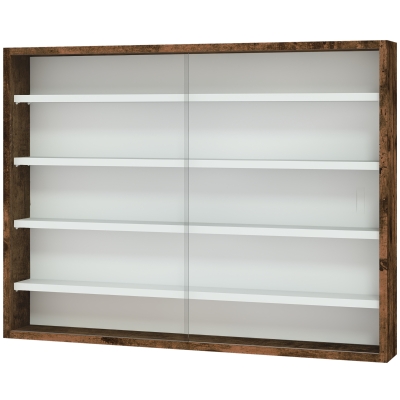 HOMCOM 5-Tier Display Cabinet, Shot Glass Display Case, Glass Curio Cabinet with 2 Glass Doors and 4 Adjustable Shelves, Brown