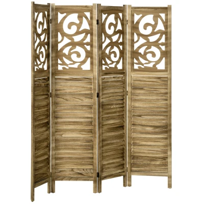 HOMCOM 5.6 Ft Room Divider, 4 Panel Portable Folding Privacy Screens for Home Office, Bedroom, Brown