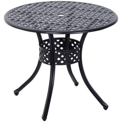 Outsunny 33" Round Patio Dining Table, Cast Aluminum, Black