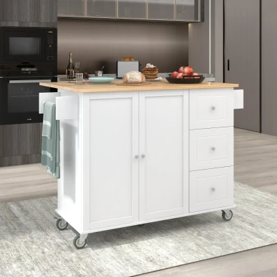 Kitchen Island with Wood Top, White