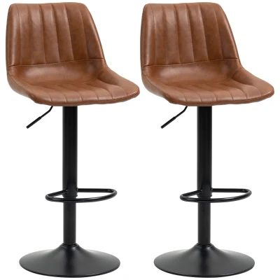 HOMCOM Swivel Bar Stools Set of 2, PU Leather Upholstered Counter Stools with Adjustable Height and Footrest for Kitchen