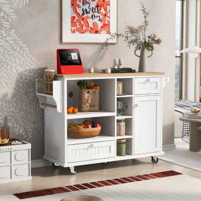 Kitchen Cart with 2 Storage Drawers, White