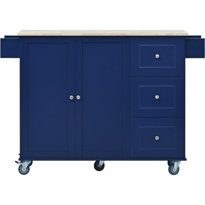 Mobile Kitchen Island with Drop Leaf, Blue