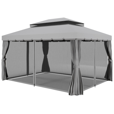Outsunny 10' x 13' Patio Gazebo, Gray Aluminum Frame